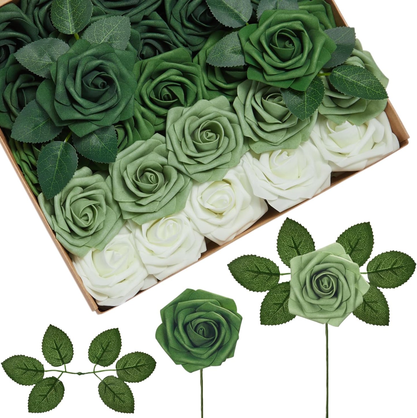 Artificial Flowers, 50 Pcs Pink Foam Fake Roses Bulk with Stems for Decoration DIY Wedding Bouquets Centerpieces Bridal Shower Party Valentines Christmas Tree