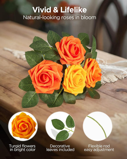 Artificial Flowers, 50 Pcs Pink Foam Fake Roses Bulk with Stems for Decoration DIY Wedding Bouquets Centerpieces Bridal Shower Party Valentines Christmas Tree