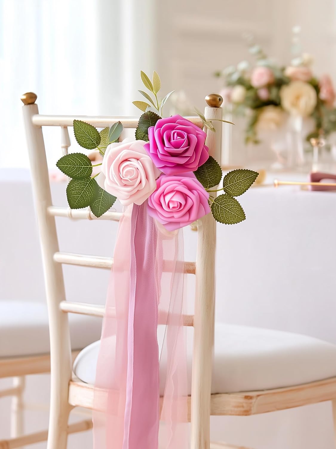 Artificial Flowers, 50 Pcs Pink Foam Fake Roses Bulk with Stems for Decoration DIY Wedding Bouquets Centerpieces Bridal Shower Party Valentines Christmas Tree