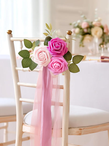 Artificial Flowers, 50 Pcs Pink Foam Fake Roses Bulk with Stems for Decoration DIY Wedding Bouquets Centerpieces Bridal Shower Party Valentines Christmas Tree