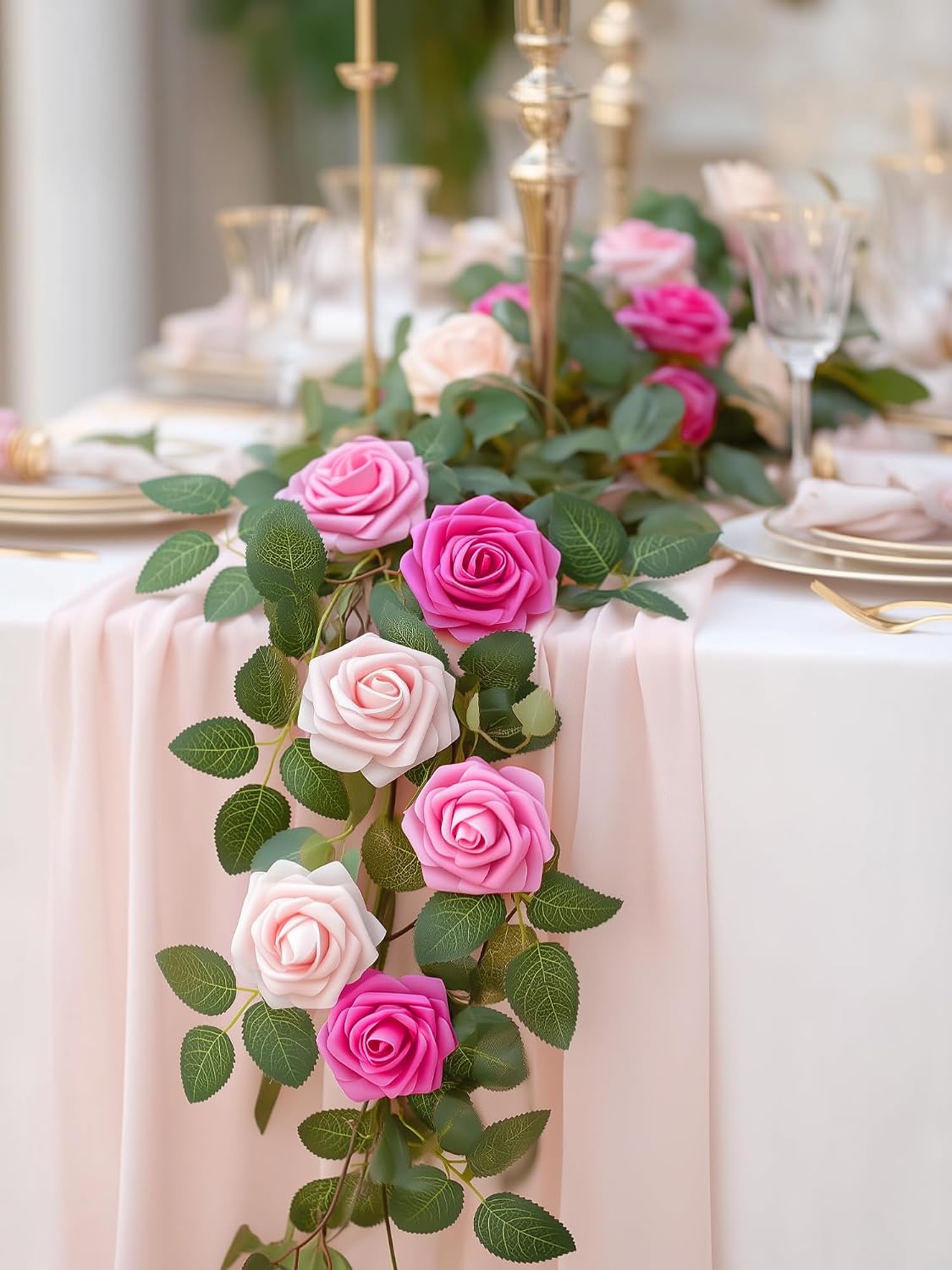 Artificial Flowers, 50 Pcs Pink Foam Fake Roses Bulk with Stems for Decoration DIY Wedding Bouquets Centerpieces Bridal Shower Party Valentines Christmas Tree