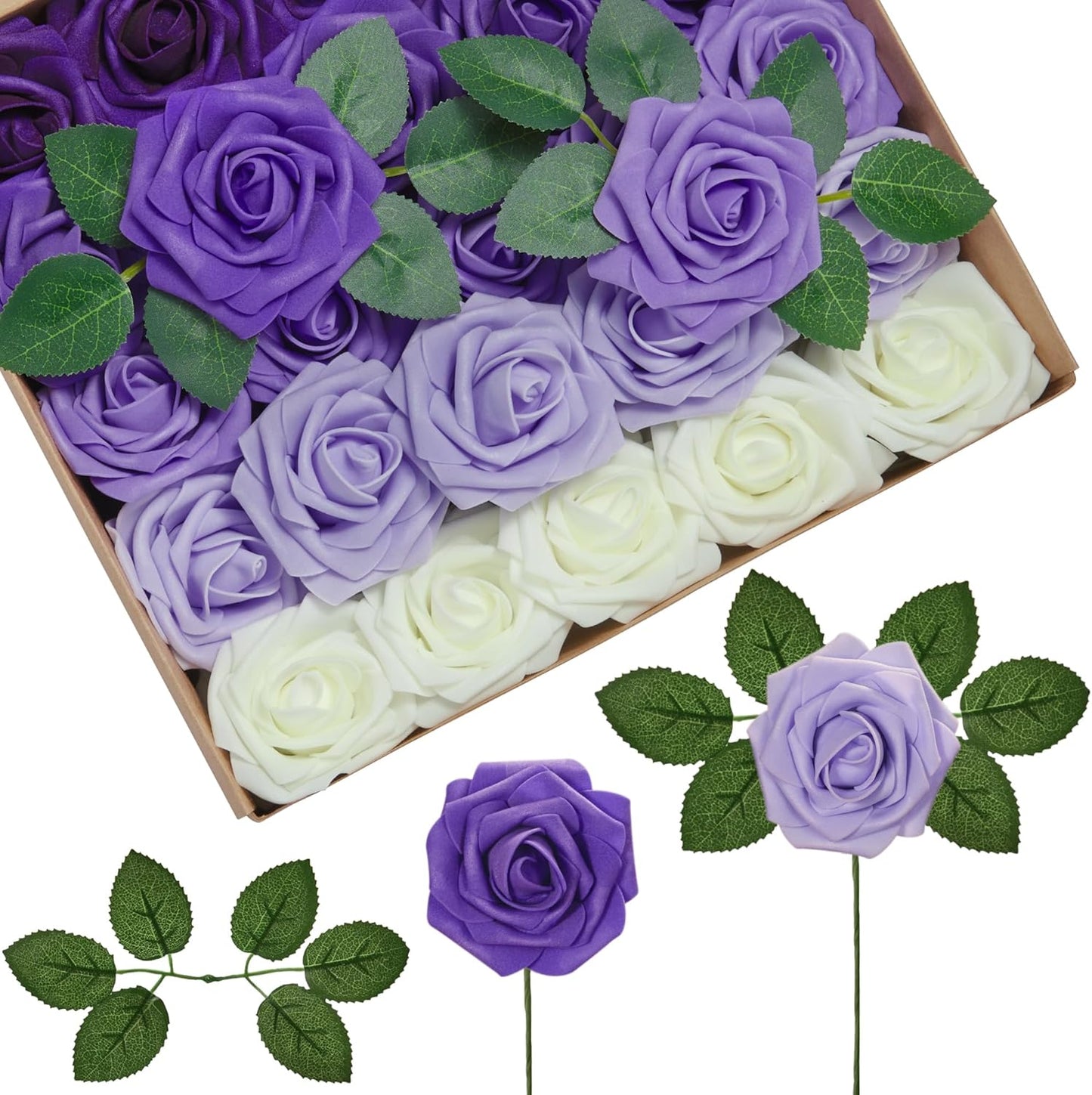 Artificial Flowers, 50 Pcs Pink Foam Fake Roses Bulk with Stems for Decoration DIY Wedding Bouquets Centerpieces Bridal Shower Party Valentines Christmas Tree