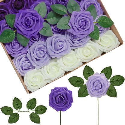 Artificial Flowers, 50 Pcs Pink Foam Fake Roses Bulk with Stems for Decoration DIY Wedding Bouquets Centerpieces Bridal Shower Party Valentines Christmas Tree