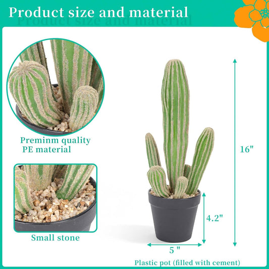 Artificial Cactus 16 INCH Tall Fake Cactus Plants Faux Cacti Saguaro with Planter for Indoor Outdoor Home Office Shop Garden Decoration