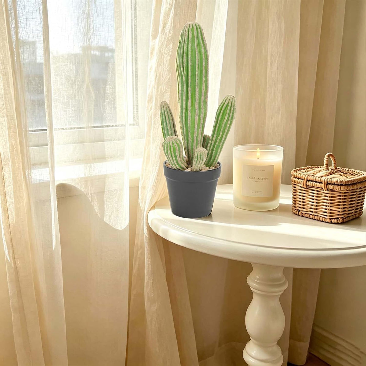 Artificial Cactus 16 INCH Tall Fake Cactus Plants Faux Cacti Saguaro with Planter for Indoor Outdoor Home Office Shop Garden Decoration