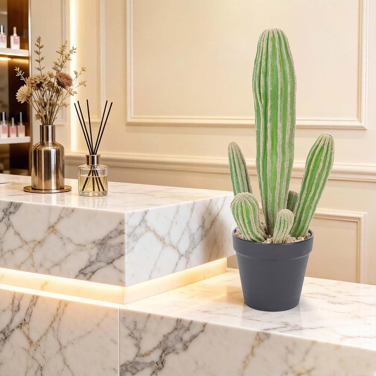 Artificial Cactus 16 INCH Tall Fake Cactus Plants Faux Cacti Saguaro with Planter for Indoor Outdoor Home Office Shop Garden Decoration