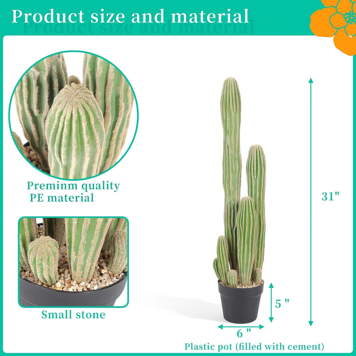 Artificial Cactus 16 INCH Tall Fake Cactus Plants Faux Cacti Saguaro with Planter for Indoor Outdoor Home Office Shop Garden Decoration