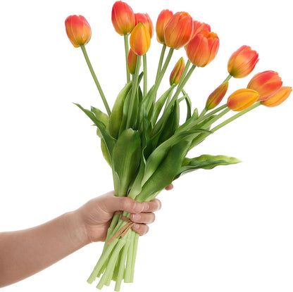 15 Pcs Orange tulips artificial flowers faux tulips real touch Latex