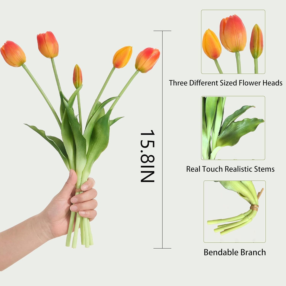 15 Pcs Orange tulips artificial flowers faux tulips real touch Latex