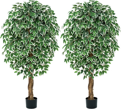7ft Large Ficus Artificial Trees with Natural Curved Trunks, 84" Tall Lush Faux Tree for Home Decor Indoor, Green Lifelike Fake Ficus Tree 1pcs