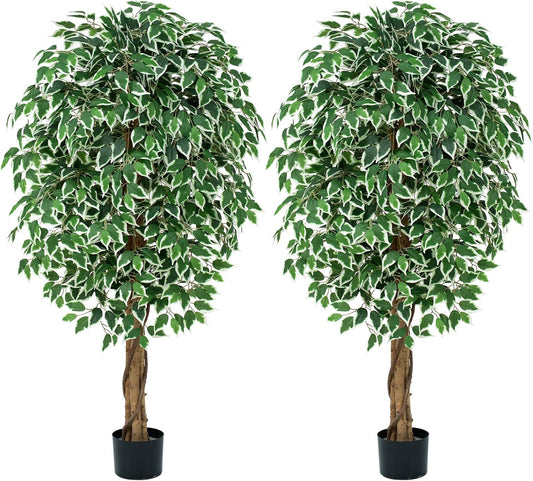7ft Large Ficus Artificial Trees with Natural Curved Trunks, 84" Tall Lush Faux Tree for Home Decor Indoor, Green Lifelike Fake Ficus Tree 1pcs