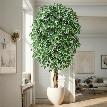7ft Large Ficus Artificial Trees with Natural Curved Trunks, 84" Tall Lush Faux Tree for Home Decor Indoor, Green Lifelike Fake Ficus Tree 1pcs