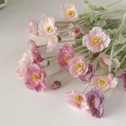 2 Pcs Artificial Fake Flowers Poppies Silk Flower Arrangements Wedding Bouquets Decorations Plastic Floral Table Centerpieces for Home Kitchen Garden Party Decor Approx 23.6" High - Light Purple