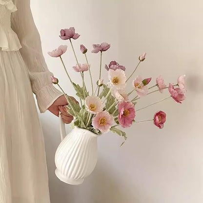 2 Pcs Artificial Fake Flowers Poppies Silk Flower Arrangements Wedding Bouquets Decorations Plastic Floral Table Centerpieces for Home Kitchen Garden Party Decor Approx 23.6" High - Light Purple