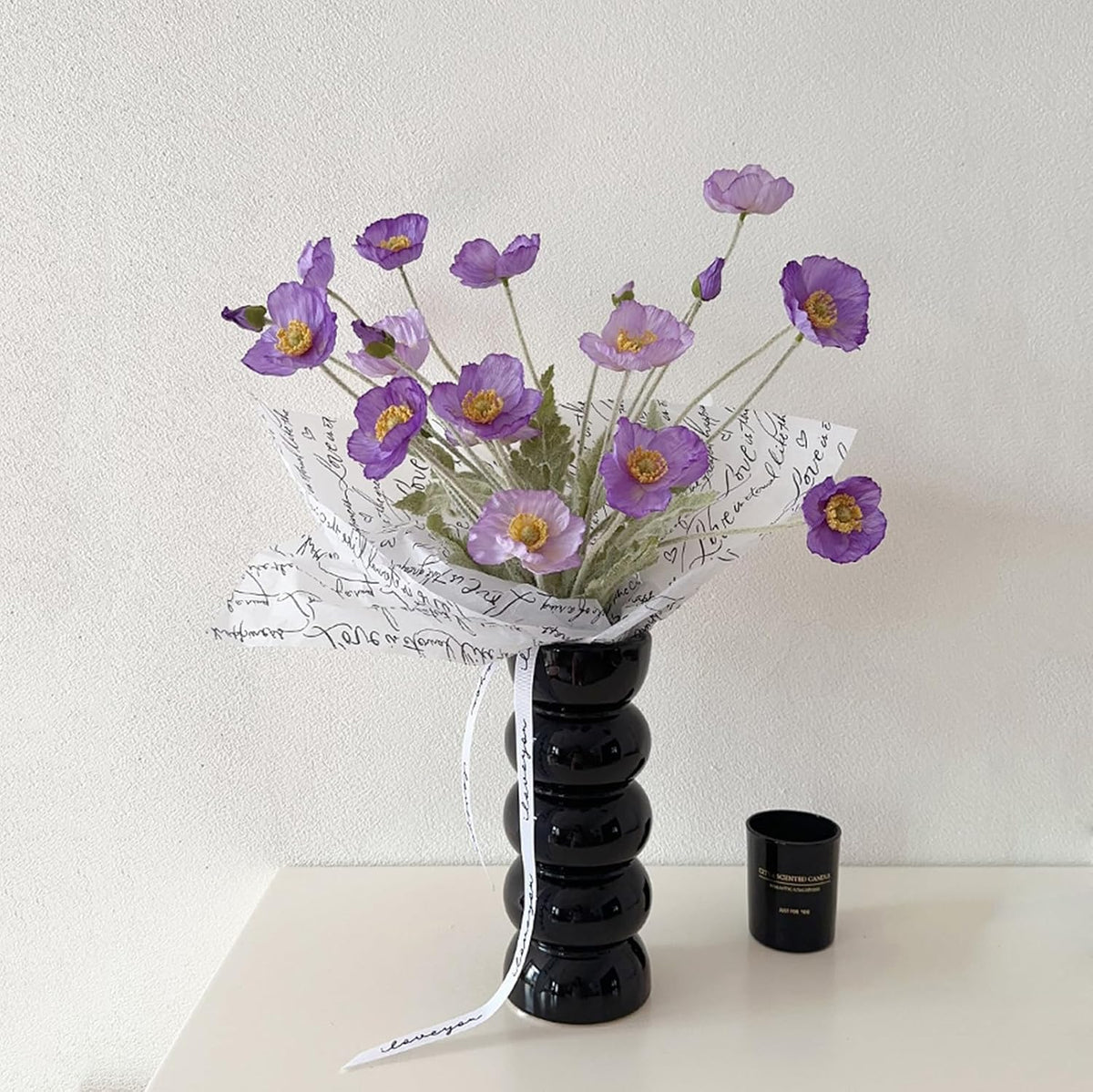 2 Pcs Artificial Fake Flowers Poppies Silk Flower Arrangements Wedding Bouquets Decorations Plastic Floral Table Centerpieces for Home Kitchen Garden Party Decor Approx 23.6" High - Light Purple