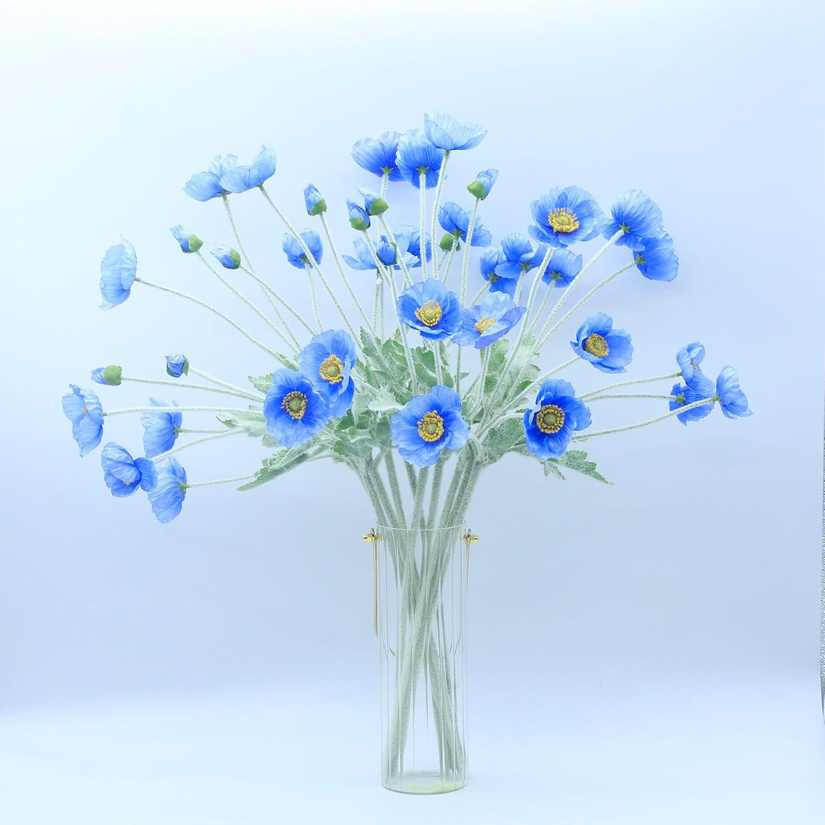 2 Pcs Artificial Fake Flowers Poppies Silk Flower Arrangements Wedding Bouquets Decorations Plastic Floral Table Centerpieces for Home Kitchen Garden Party Decor Approx 23.6" High - Light Purple