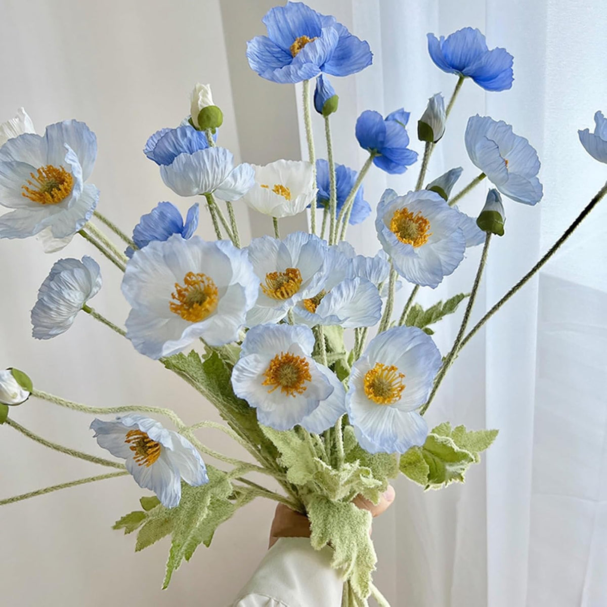 2 Pcs Artificial Fake Flowers Poppies Silk Flower Arrangements Wedding Bouquets Decorations Plastic Floral Table Centerpieces for Home Kitchen Garden Party Decor Approx 23.6" High - Light Purple