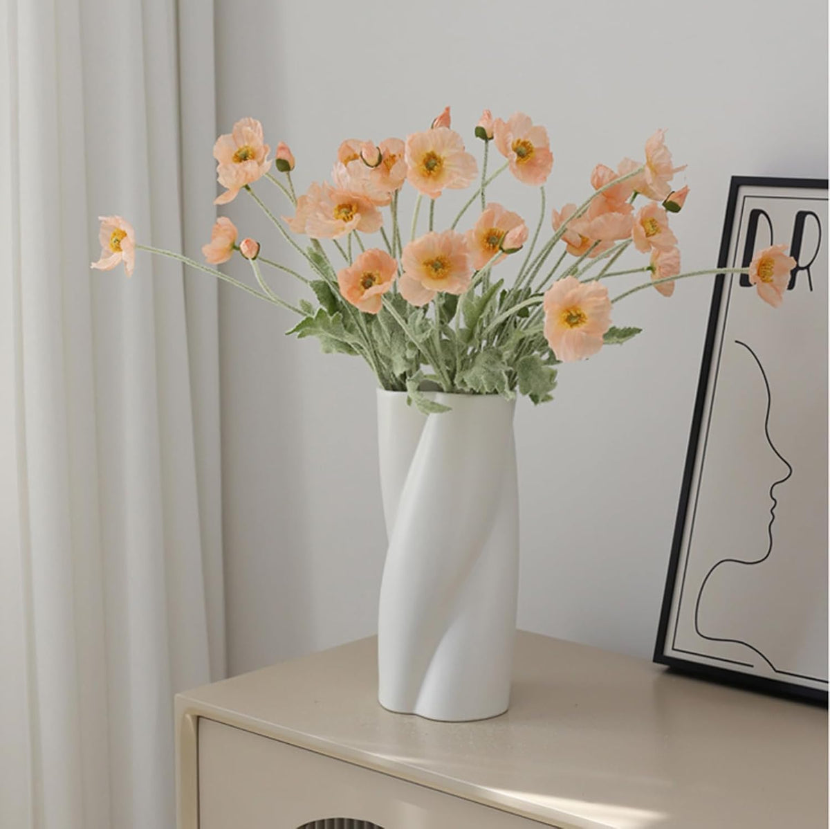 2 Pcs Artificial Fake Flowers Poppies Silk Flower Arrangements Wedding Bouquets Decorations Plastic Floral Table Centerpieces for Home Kitchen Garden Party Decor Approx 23.6" High - Light Purple