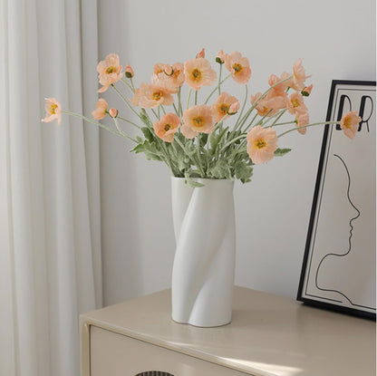 2 Pcs Artificial Fake Flowers Poppies Silk Flower Arrangements Wedding Bouquets Decorations Plastic Floral Table Centerpieces for Home Kitchen Garden Party Decor Approx 23.6" High - Light Purple