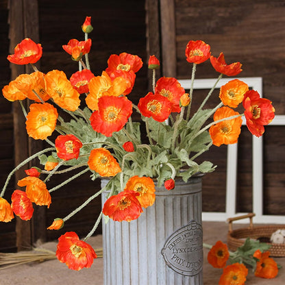 2 Pcs Artificial Fake Flowers Poppies Silk Flower Arrangements Wedding Bouquets Decorations Plastic Floral Table Centerpieces for Home Kitchen Garden Party Decor Approx 23.6" High - Light Purple