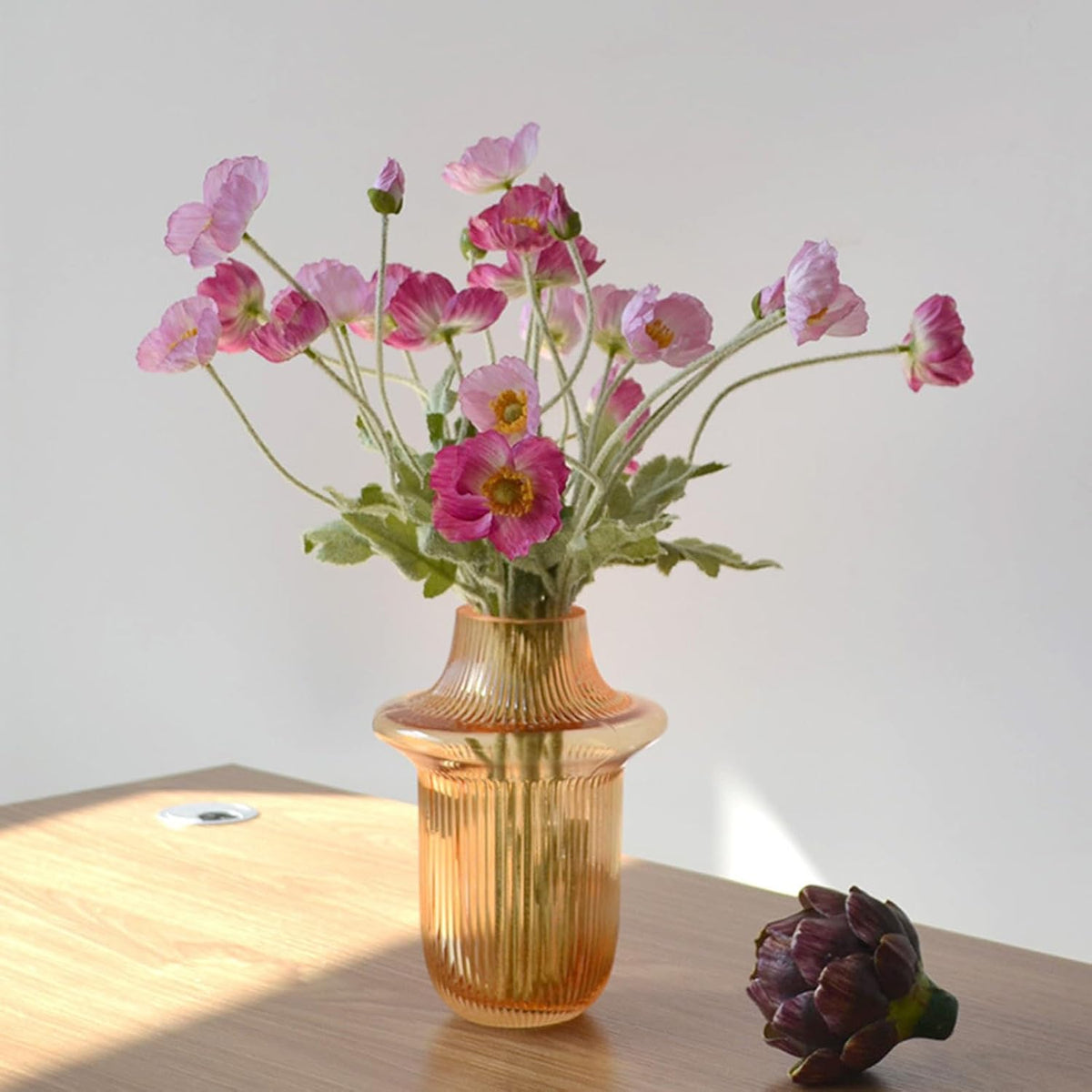 2 Pcs Artificial Fake Flowers Poppies Silk Flower Arrangements Wedding Bouquets Decorations Plastic Floral Table Centerpieces for Home Kitchen Garden Party Decor Approx 23.6" High - Light Purple