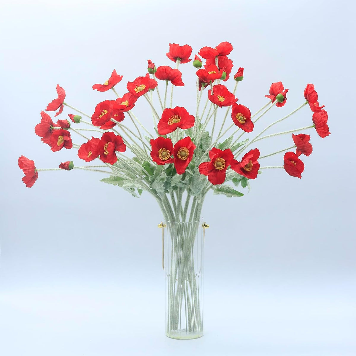 2 Pcs Artificial Fake Flowers Poppies Silk Flower Arrangements Wedding Bouquets Decorations Plastic Floral Table Centerpieces for Home Kitchen Garden Party Decor Approx 23.6" High - Light Purple