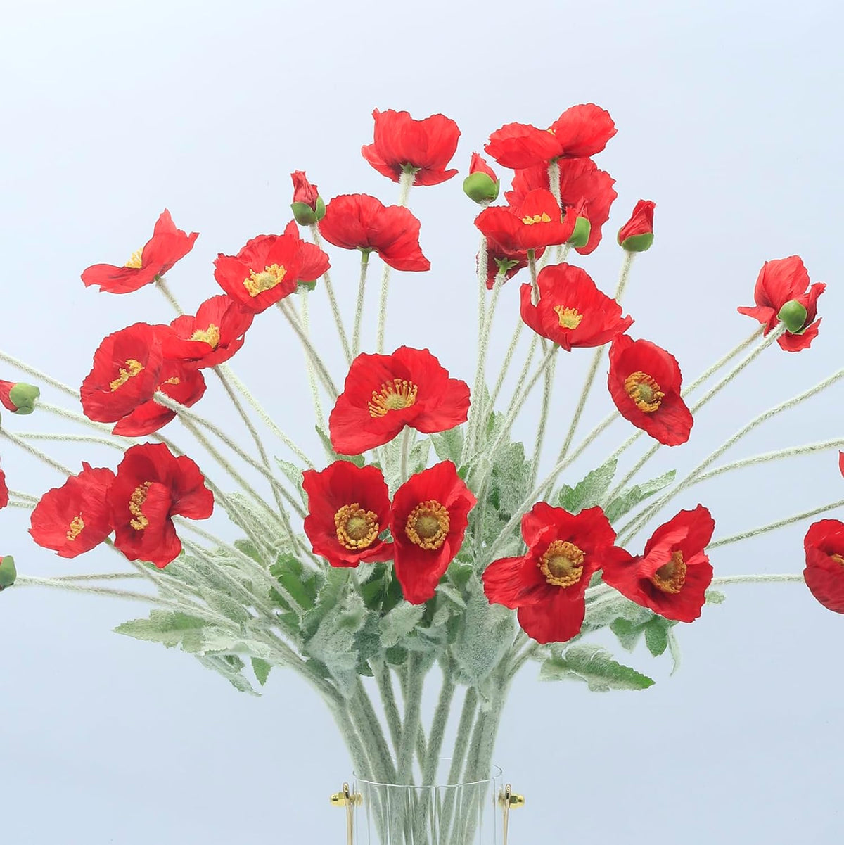 2 Pcs Artificial Fake Flowers Poppies Silk Flower Arrangements Wedding Bouquets Decorations Plastic Floral Table Centerpieces for Home Kitchen Garden Party Decor Approx 23.6" High - Light Purple