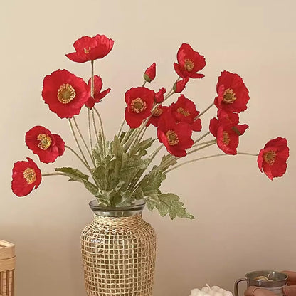 2 Pcs Artificial Fake Flowers Poppies Silk Flower Arrangements Wedding Bouquets Decorations Plastic Floral Table Centerpieces for Home Kitchen Garden Party Decor Approx 23.6" High - Light Purple