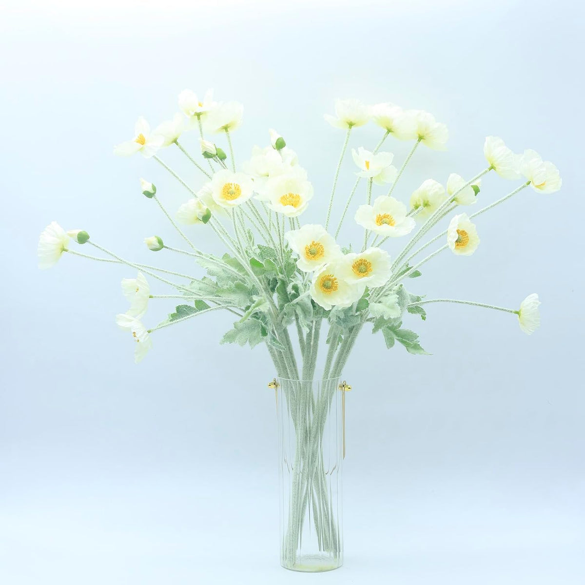 2 Pcs Artificial Fake Flowers Poppies Silk Flower Arrangements Wedding Bouquets Decorations Plastic Floral Table Centerpieces for Home Kitchen Garden Party Decor Approx 23.6" High - Light Purple