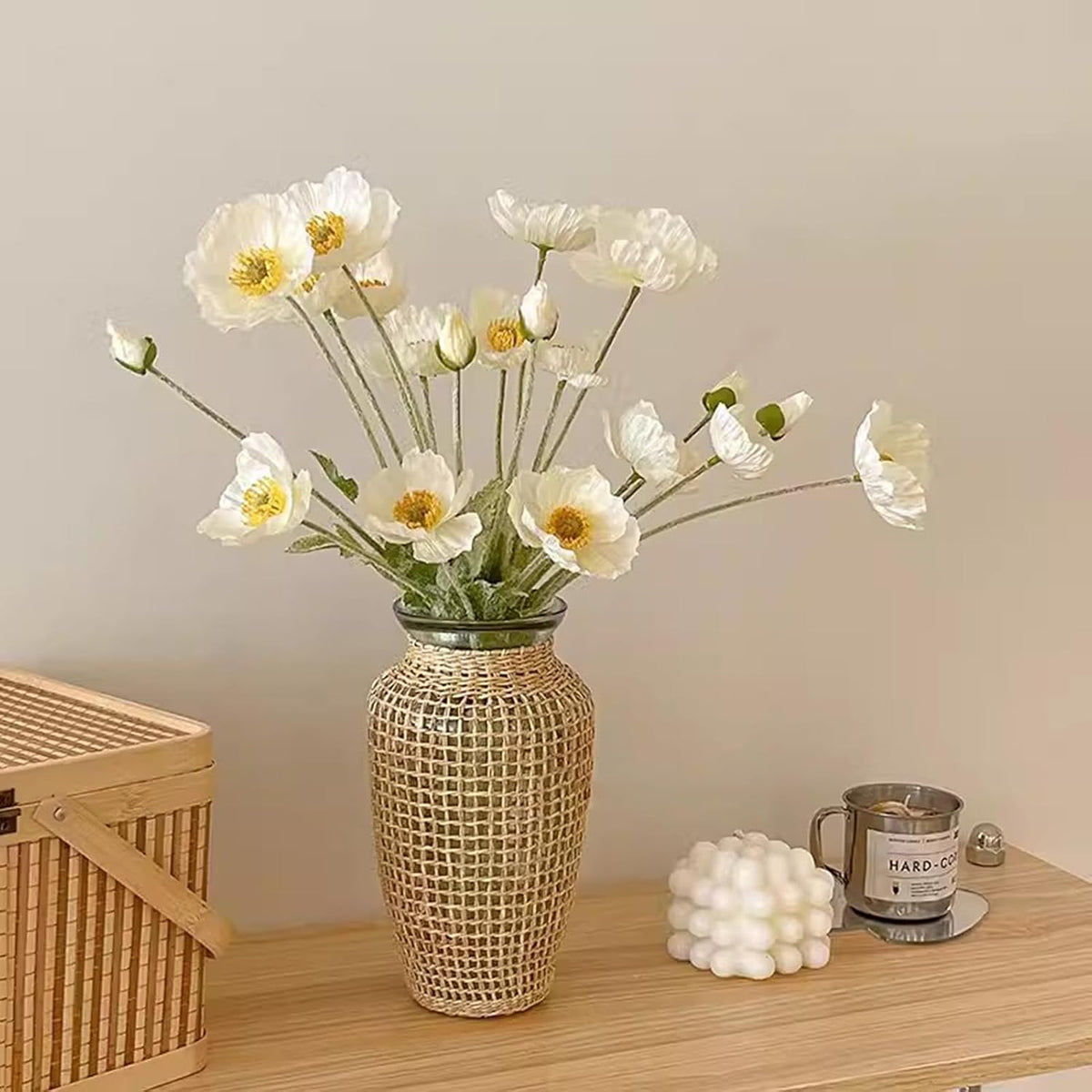 2 Pcs Artificial Fake Flowers Poppies Silk Flower Arrangements Wedding Bouquets Decorations Plastic Floral Table Centerpieces for Home Kitchen Garden Party Decor Approx 23.6" High - Light Purple