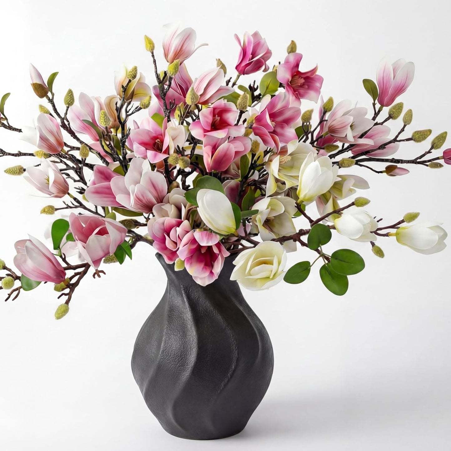 8 Pcs Artificial Magnolia Flowers Stem for Spring Decoration Faux Fake Flora Stems Beautiful Magnolia Office Hotel Home Decor Accent Pieces(No Pot)(Pink, White)