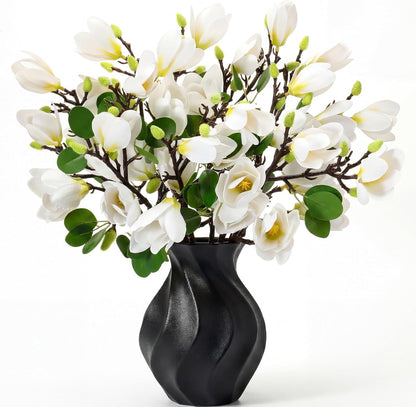 8 Pcs Artificial Magnolia Flowers Stem for Spring Decoration Faux Fake Flora Stems Beautiful Magnolia Office Hotel Home Decor Accent Pieces(No Pot)(Pink, White)