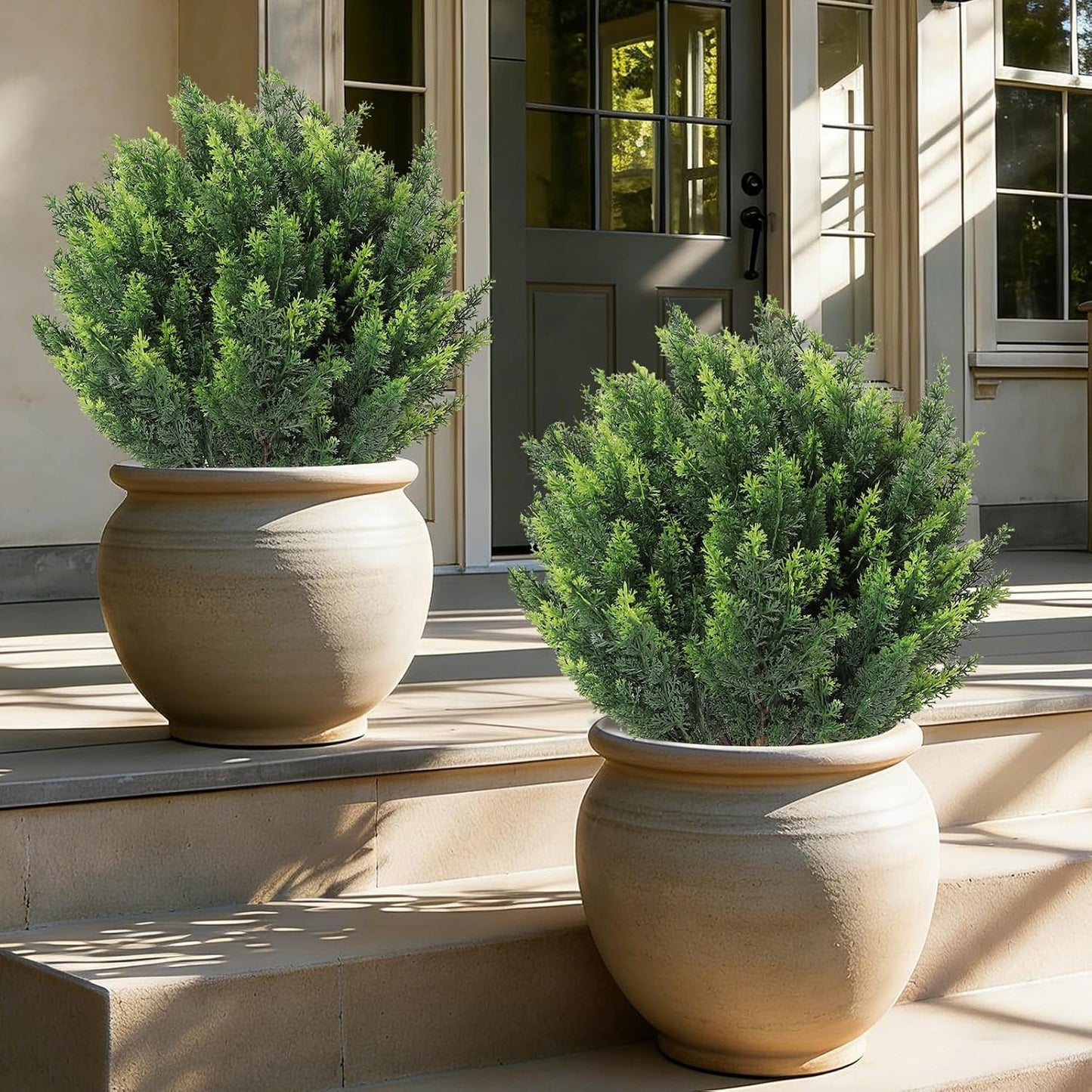 24''Artificial Flowers for Outdoors,2 Pack Topiary Ball Trees Fake Outdoor Plants with Ground Spike,UV Resistant Faux Shrubs for Garden,Porch,Front,Patio,Pink Crabapple Blossoms