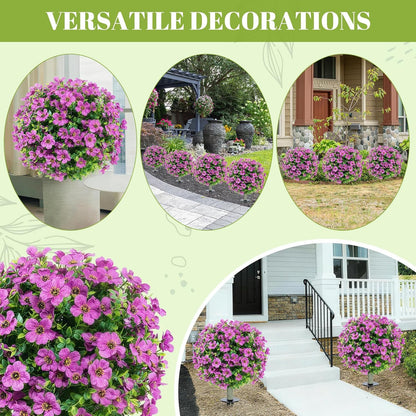 24''Artificial Flowers for Outdoors,2 Pack Topiary Ball Trees Fake Outdoor Plants with Ground Spike,UV Resistant Faux Shrubs for Garden,Porch,Front,Patio,Pink Crabapple Blossoms