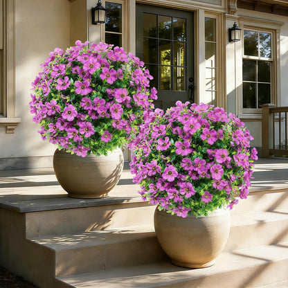 24''Artificial Flowers for Outdoors,2 Pack Topiary Ball Trees Fake Outdoor Plants with Ground Spike,UV Resistant Faux Shrubs for Garden,Porch,Front,Patio,Pink Crabapple Blossoms