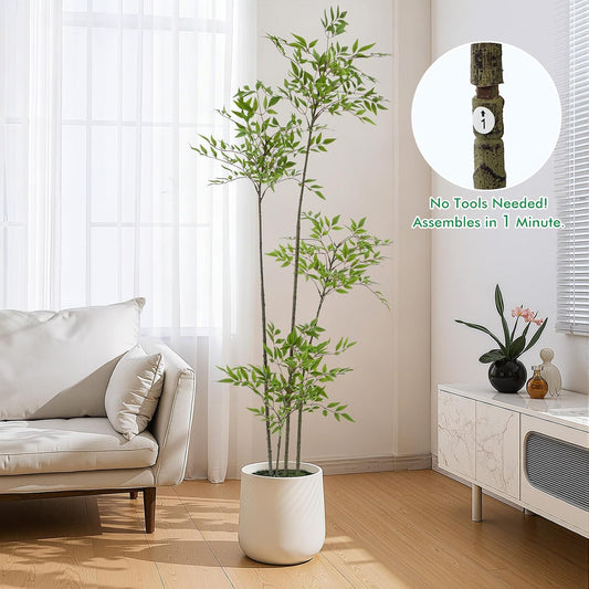 6ft Faux Bamboo Tree Nandina, Artificial Floor Plant, Green