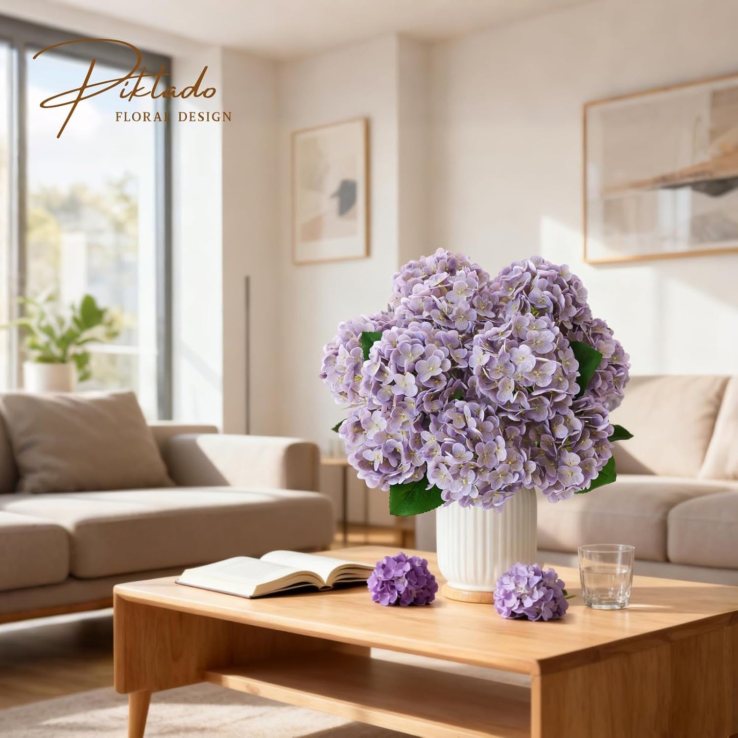1 Bunch 21in Real Touch Hydrangea Artificial Flowers with 5pcs Flower Head 10pcs Leaves Faux Hydrangea Flowers for Home Office Decor Wedding Party Arrangements (White, 1 Bunch)