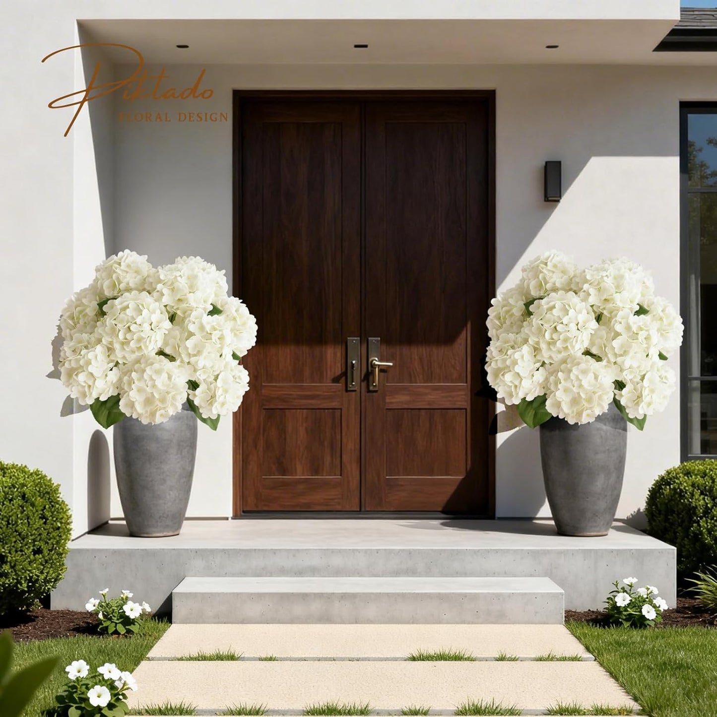 1 Bunch 21in Real Touch Hydrangea Artificial Flowers with 5pcs Flower Head 10pcs Leaves Faux Hydrangea Flowers for Home Office Decor Wedding Party Arrangements (White, 1 Bunch)