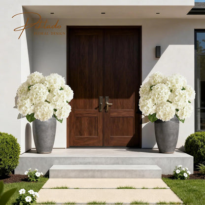 1 Bunch 21in Real Touch Hydrangea Artificial Flowers with 5pcs Flower Head 10pcs Leaves Faux Hydrangea Flowers for Home Office Decor Wedding Party Arrangements (White, 1 Bunch)