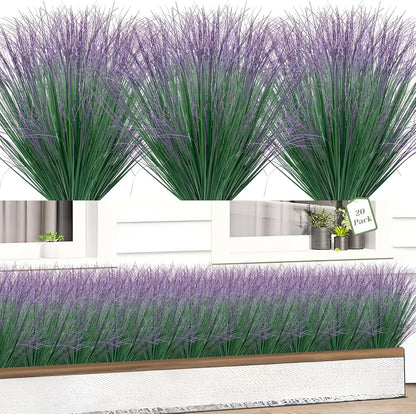 10 Bundles Artificial Grass Plants Outdoor - UV Resistant Tall Onion Grass Fake Grass Filler, Wheat Grass Greenery Stems for Indoor Outdoor Vase Planters Home Porch Decor（Green Purple Tail）