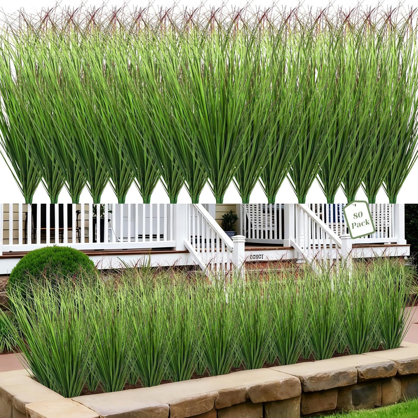 10 Bundles Artificial Grass Plants Outdoor - UV Resistant Tall Onion Grass Fake Grass Filler, Wheat Grass Greenery Stems for Indoor Outdoor Vase Planters Home Porch Decor（Green Purple Tail）