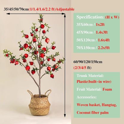 Artificial Tree Artificial Pomegranate Tree Planter for Indoor Decorative, Outdoor Fake Potted Plants Vase/Imitation Pot, Natural Forsythia Branches Tree(90cm(3ft))