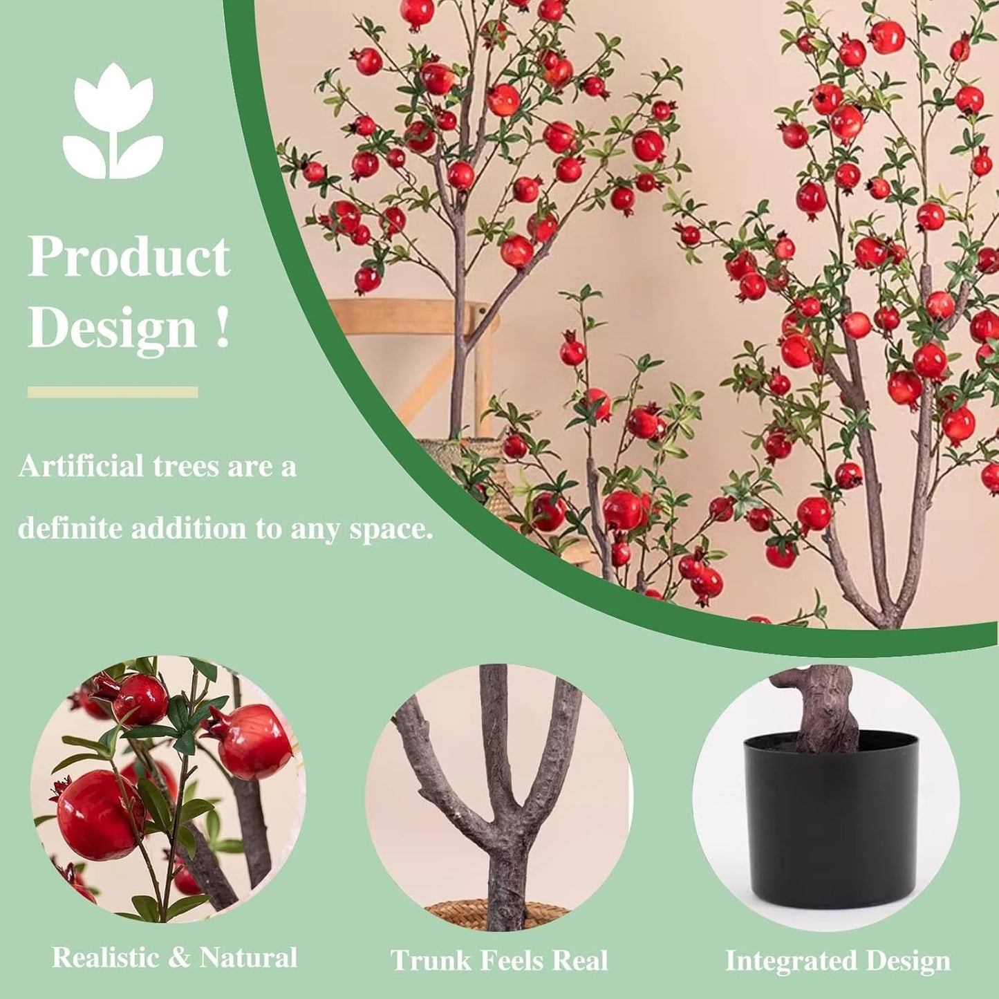 Artificial Tree Artificial Pomegranate Tree Planter for Indoor Decorative, Outdoor Fake Potted Plants Vase/Imitation Pot, Natural Forsythia Branches Tree(90cm(3ft))