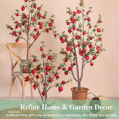 Artificial Tree Artificial Pomegranate Tree Planter for Indoor Decorative, Outdoor Fake Potted Plants Vase/Imitation Pot, Natural Forsythia Branches Tree(90cm(3ft))