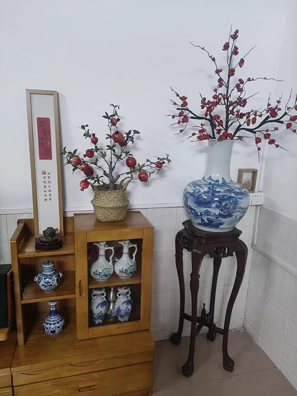 Artificial Tree Artificial Pomegranate Tree Planter for Indoor Decorative, Outdoor Fake Potted Plants Vase/Imitation Pot, Natural Forsythia Branches Tree(90cm(3ft))
