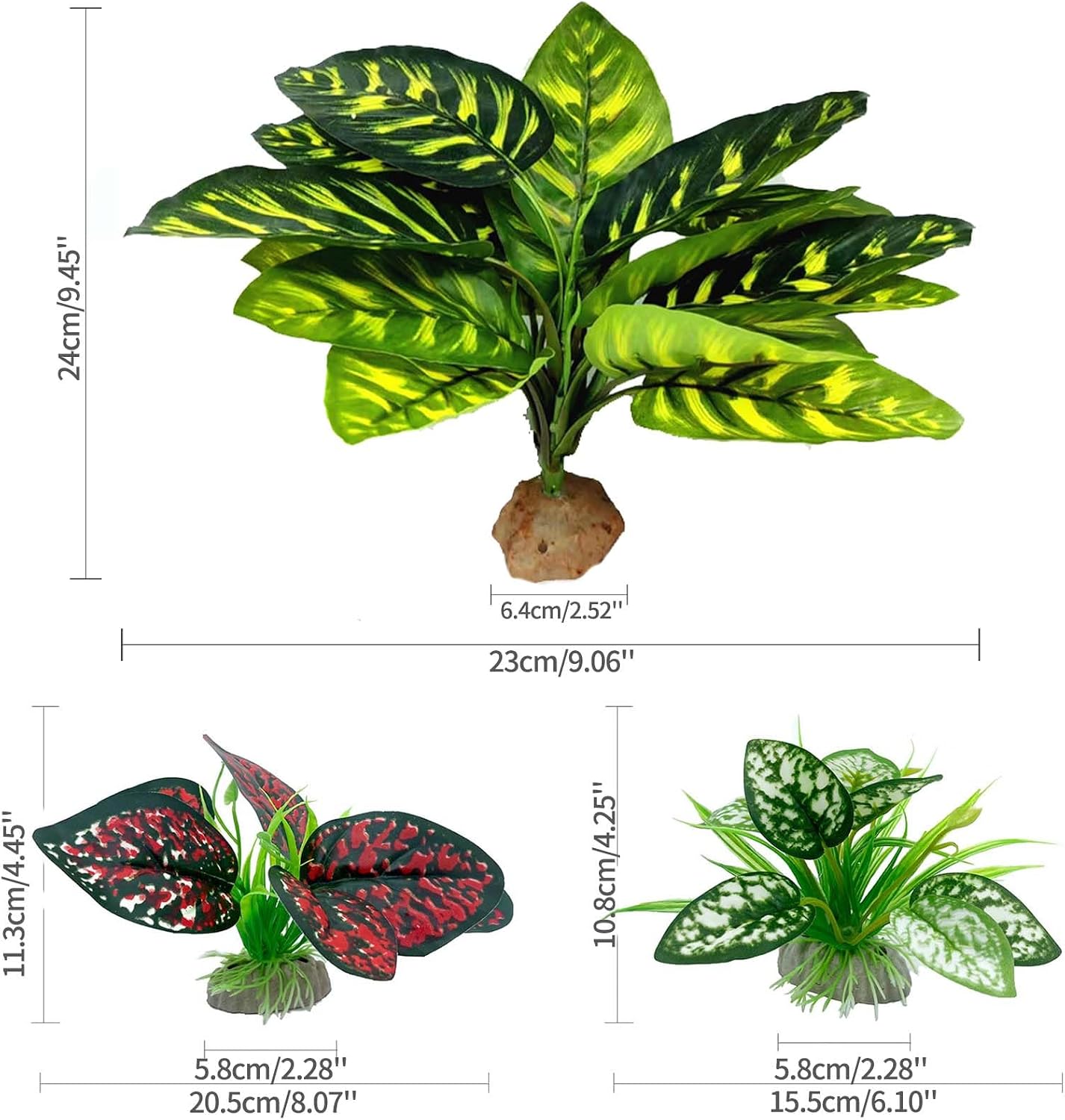 Reptile Artificial Plants, Terrarium Plants Decorations Supplies, Aquarium Fish Tank Plant, Amphibian Habitat Hideout Tank Accessories(L Set-3pcs/A)