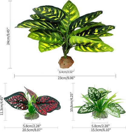 Reptile Artificial Plants, Terrarium Plants Decorations Supplies, Aquarium Fish Tank Plant, Amphibian Habitat Hideout Tank Accessories(L Set-3pcs/A)