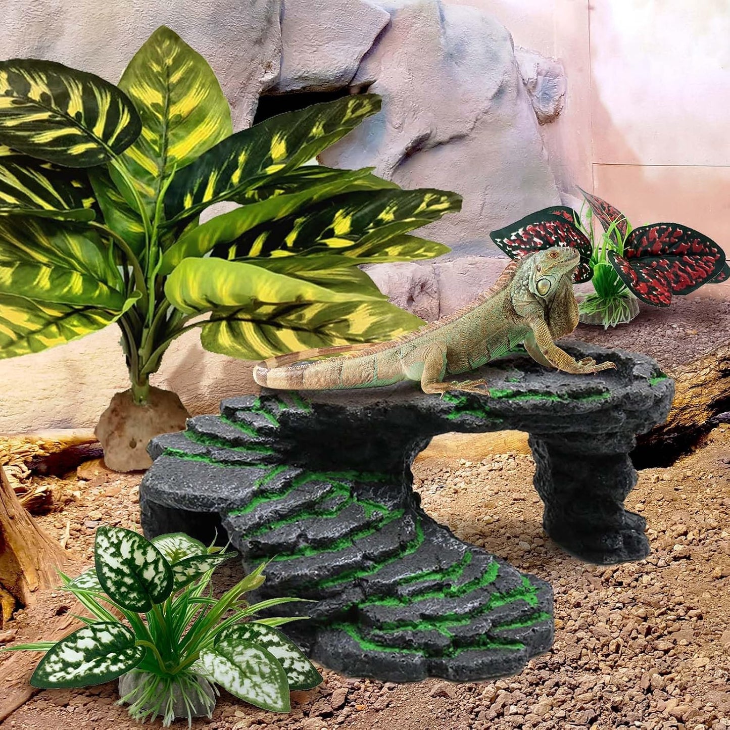 Reptile Artificial Plants, Terrarium Plants Decorations Supplies, Aquarium Fish Tank Plant, Amphibian Habitat Hideout Tank Accessories(L Set-3pcs/A)