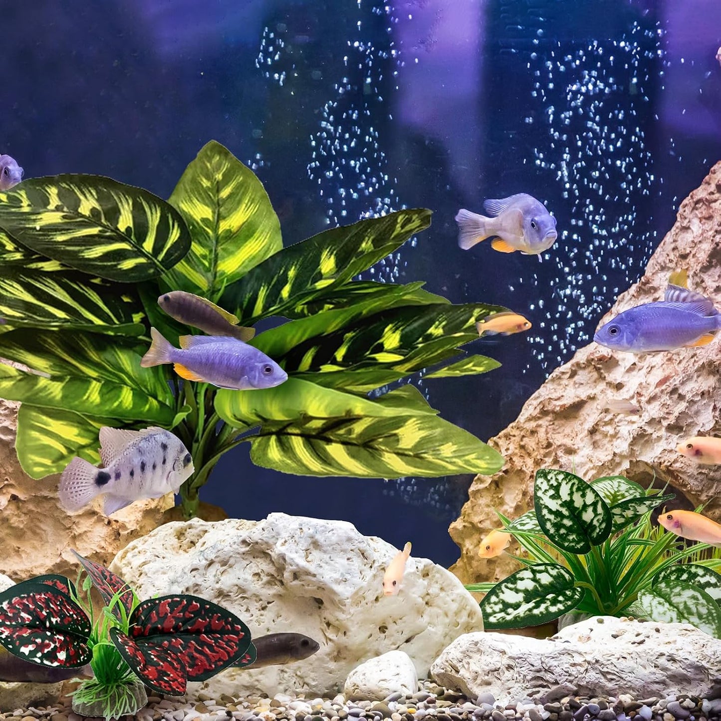 Reptile Artificial Plants, Terrarium Plants Decorations Supplies, Aquarium Fish Tank Plant, Amphibian Habitat Hideout Tank Accessories(L Set-3pcs/A)