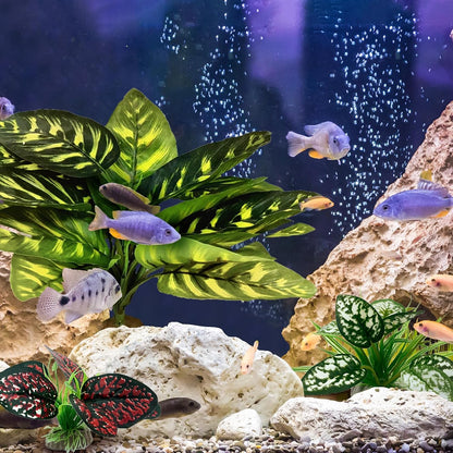 Reptile Artificial Plants, Terrarium Plants Decorations Supplies, Aquarium Fish Tank Plant, Amphibian Habitat Hideout Tank Accessories(L Set-3pcs/A)
